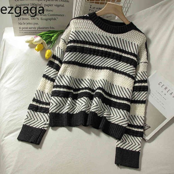 ezgaga casual knitted sweater women o-neck long sleeve contrast stripe loose all-match student knit pullover autumn female 210430, White;black
ezgaga casual knitted sweater women o-neck long sleeve contrast stripe loose all-match student knit pullover autumn female 210430, White;black