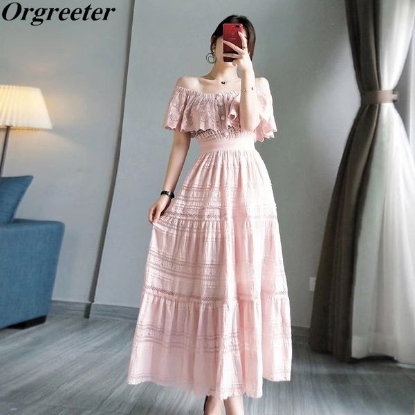 off shoulder hollow lace dress female summer temperament french elastic waist slash neck button strapless long party 210525, Black;gray
off shoulder hollow lace dress female summer temperament french elastic waist slash neck button strapless long party 210525, Black;gray