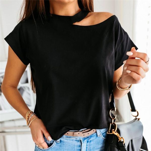 women's t-shirt summer strapless short-sleeved halter fashion casual solid color patchwork wild female, White
women's t-shirt summer strapless short-sleeved halter fashion casual solid color patchwork wild female, White