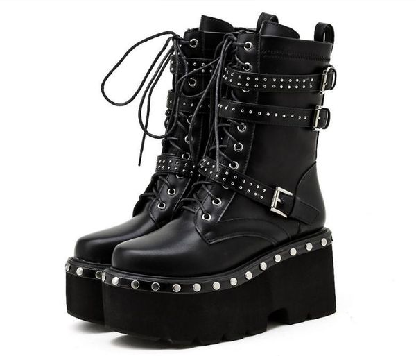 spring lace-up motorcycle boots for women round toe thick platform high heels female ankle gothic style shoes, Black
spring lace-up motorcycle boots for women round toe thick platform high heels female ankle gothic style shoes, Black