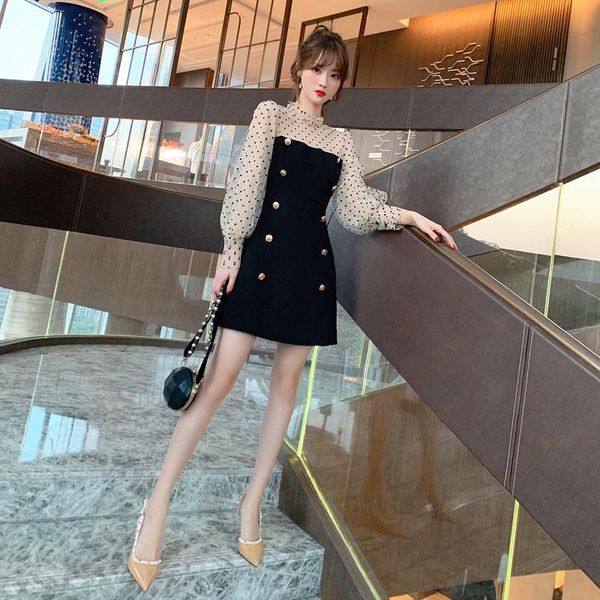 season 2021 temperament socialite sweet polka dot mesh lantern sleeve stitching a- line dress 3578 casual dresses, Black;gray
season 2021 temperament socialite sweet polka dot mesh lantern sleeve stitching a- line dress 3578 casual dresses, Black;gray