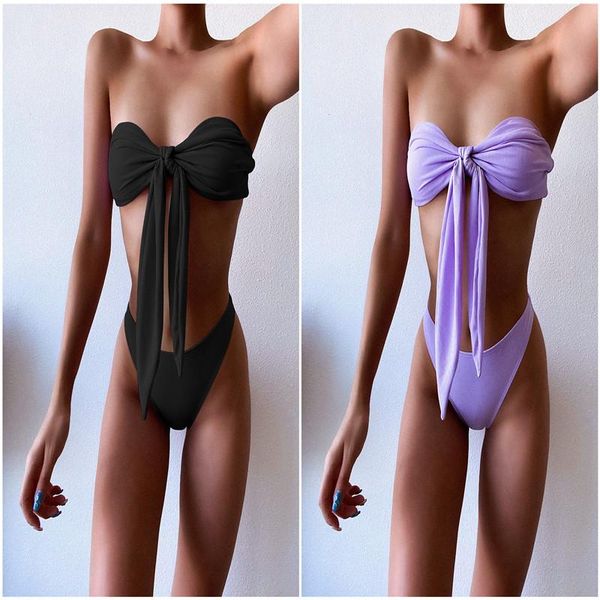 micro bikini threaded fabric split swimsuit tube high waist summer strappy beachwear solid color women's swimwear, White;black
micro bikini threaded fabric split swimsuit tube high waist summer strappy beachwear solid color women's swimwear, White;black