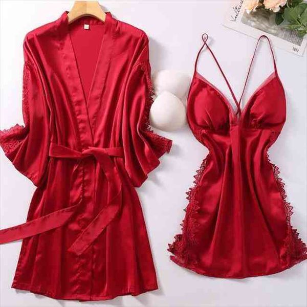 bridal lace robe set satin women sleepwear kimono bath gown v neck nightwear bridesmaide wedding bathrobe suit, Black;red
bridal lace robe set satin women sleepwear kimono bath gown v neck nightwear bridesmaide wedding bathrobe suit, Black;red