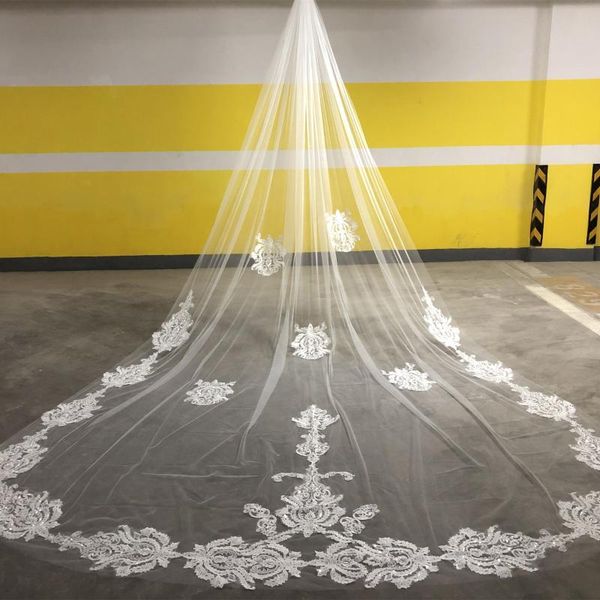 bridal veils real image 3m long wedding lace appliqued edge one layers custom made cathedral length veil, Black
bridal veils real image 3m long wedding lace appliqued edge one layers custom made cathedral length veil, Black