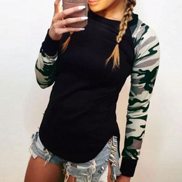 women's t-shirt large size ladies long sleeve t shirt trendy autumn patchwork army camouflage round neck tees, White
women's t-shirt large size ladies long sleeve t shirt trendy autumn patchwork army camouflage round neck tees, White