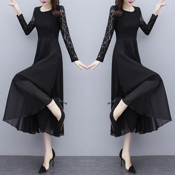 casual dresses chiffon loose plus size women's mid-length dress fashion long sleeve solid splicing o-neck autumn houthion, Black;gray
casual dresses chiffon loose plus size women's mid-length dress fashion long sleeve solid splicing o-neck autumn houthion, Black;gray