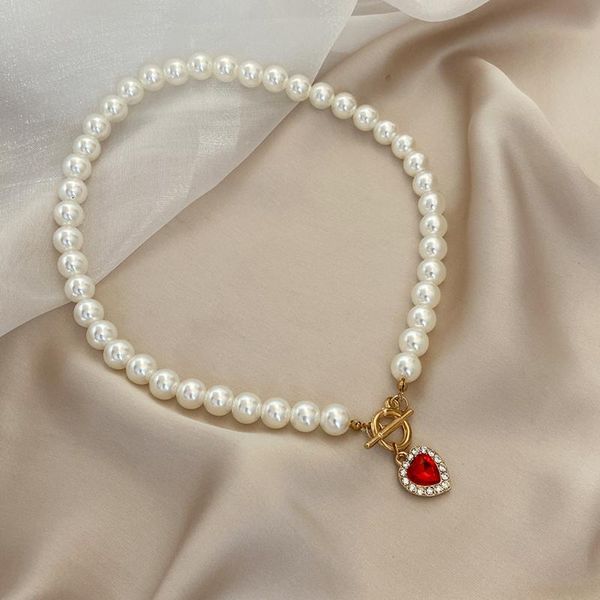 pendant necklaces wedding charm full rhinestone heart necklace imitation pearls ot buckle for women vintage party jewelry gift, Silver 
pendant necklaces wedding charm full rhinestone heart necklace imitation pearls ot buckle for women vintage party jewelry gift, Silver