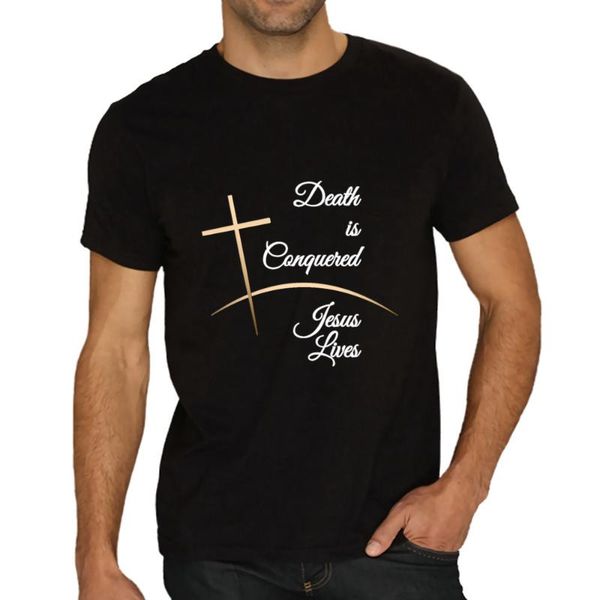 t-shirt mens short-sleeved print christian design death is conquered jesus tall retro graphic casual cotton fashion men's t-shirts, White;black
t-shirt mens short-sleeved print christian design death is conquered jesus tall retro graphic casual cotton fashion men's t-shirts, White;black