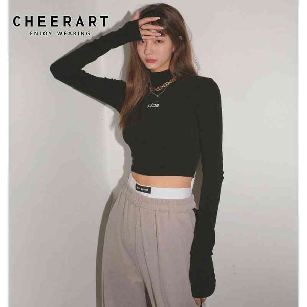 black long sleeve crop letter embroidery t shirt women turtleneck tshirt bodycon tee korean fashion clothing 210427, White
black long sleeve crop letter embroidery t shirt women turtleneck tshirt bodycon tee korean fashion clothing 210427, White