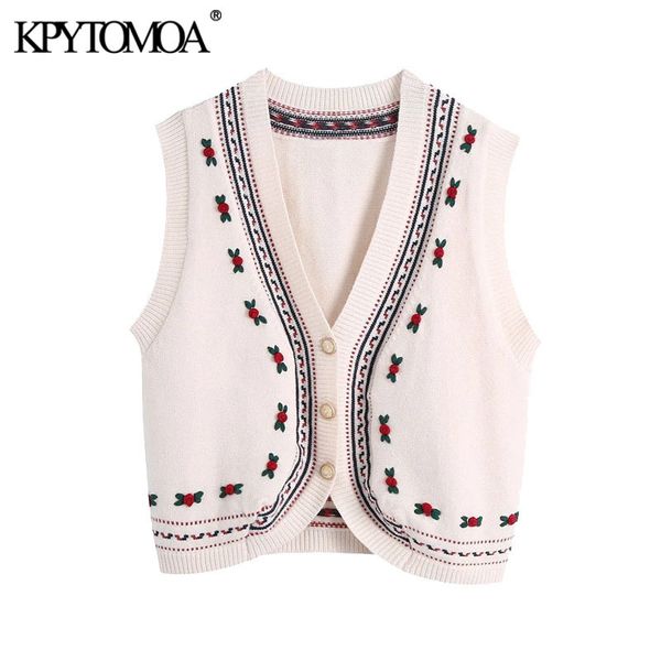 women sweet fashion floral appliques knitted vest sweater vintage sleeveless button-up female waistcoat chic 210416, White;black
women sweet fashion floral appliques knitted vest sweater vintage sleeveless button-up female waistcoat chic 210416, White;black