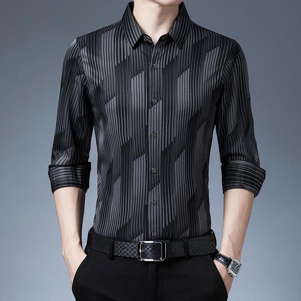 men's casual shirts brand designer men striped slim fit silk luxury dress spring long sleeve camisa masculina clothing c804, White;black
men's casual shirts brand designer men striped slim fit silk luxury dress spring long sleeve camisa masculina clothing c804, White;black