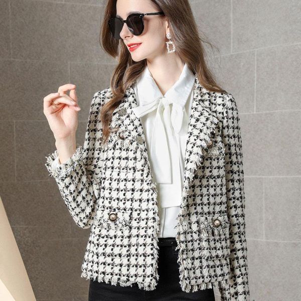 women's jackets autumn winter vintage tweed jacket coat women patchwork korean woollen cropped coats elegant short outerwear, Black;brown
women's jackets autumn winter vintage tweed jacket coat women patchwork korean woollen cropped coats elegant short outerwear, Black;brown