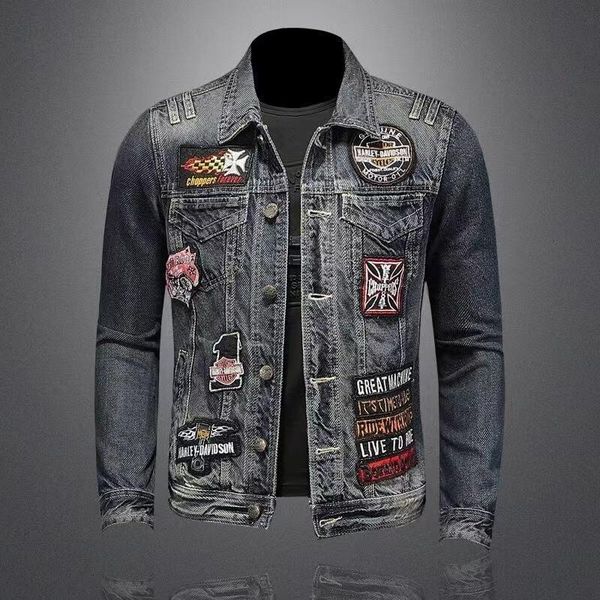men's jackets fashionable european and american slim jeans jacket personality stitching embroidery leisure grey, Black;brown
men's jackets fashionable european and american slim jeans jacket personality stitching embroidery leisure grey, Black;brown