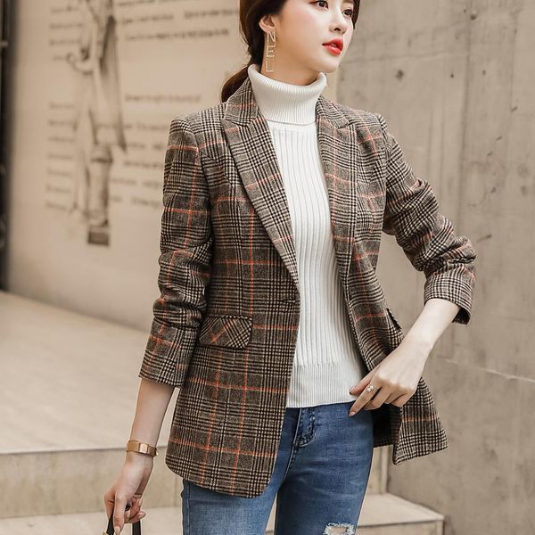 suit suit women's blazer plaid with english-style pockets single button fashion jacket outwear loose coat, White;black
suit suit women's blazer plaid with english-style pockets single button fashion jacket outwear loose coat, White;black