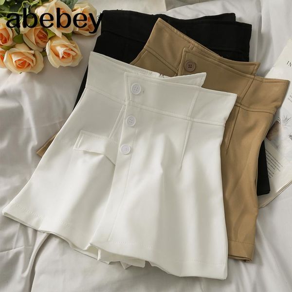 women's shorts korean versatile solid skirt high waist single breasted irregular design casual wide leg 2021 summer women, White;black
women's shorts korean versatile solid skirt high waist single breasted irregular design casual wide leg 2021 summer women, White;black