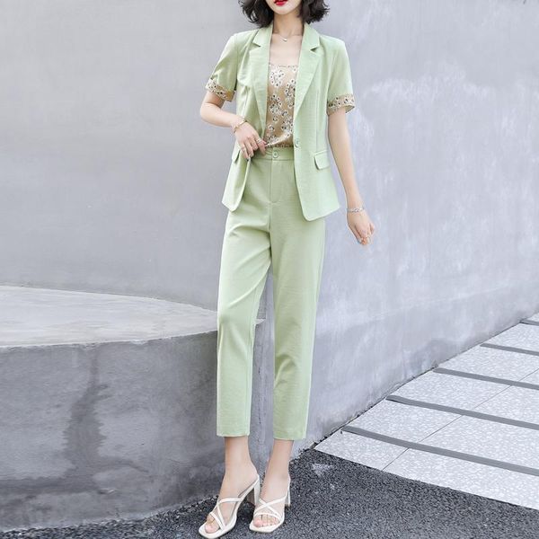 women's two piece pants summer blazer women work casual offical lady solid coat + floral camisole loose female straight suits 3 pieces, White
women's two piece pants summer blazer women work casual offical lady solid coat + floral camisole loose female straight suits 3 pieces, White