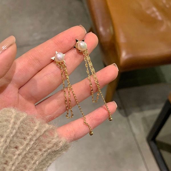 925 silver needle pearl star long tassel earrings fashion cool style simple personality earrings for women, Golden;silver
925 silver needle pearl star long tassel earrings fashion cool style simple personality earrings for women, Golden;silver