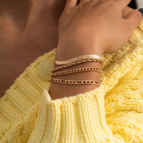 4pcs/set fashion punk geometric chain bracelets for women vintage boho gold/silver color twist bangles jewelry gifts, Golden;silver
4pcs/set fashion punk geometric chain bracelets for women vintage boho gold/silver color twist bangles jewelry gifts, Golden;silver