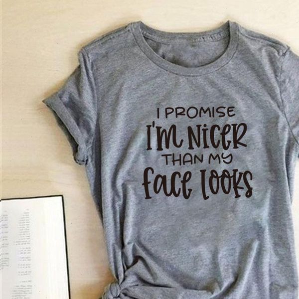 i womens t shirts promise im nicer than my face looks print women summer shirt femme harajuku for ladies loose, White
i womens t shirts promise im nicer than my face looks print women summer shirt femme harajuku for ladies loose, White