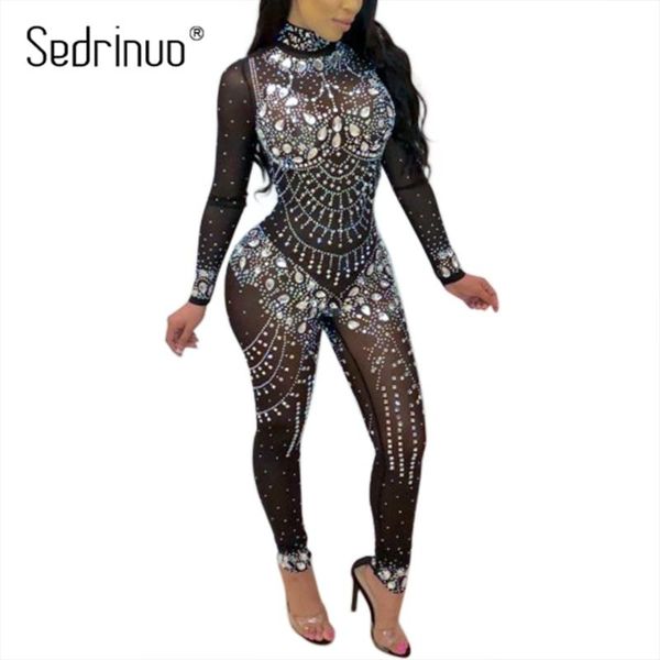 women's jumpsuits & rompers sedrinuo fashion women rhinestone long sleeve solid mock neck full length skinny jumpsuit club party bodysu, Black;white
women's jumpsuits & rompers sedrinuo fashion women rhinestone long sleeve solid mock neck full length skinny jumpsuit club party bodysu, Black;white