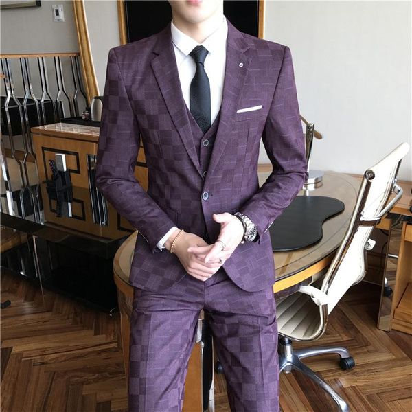 men's suits & blazers autumn 2021 suit korean slim plaid three piece bridegroom dress, White;black
men's suits & blazers autumn 2021 suit korean slim plaid three piece bridegroom dress, White;black