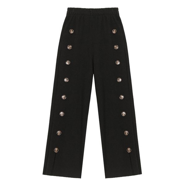 women knitted straight wide leg pants elastic waist black khaki button casual winter warm p0026 210514, Black;white
women knitted straight wide leg pants elastic waist black khaki button casual winter warm p0026 210514, Black;white