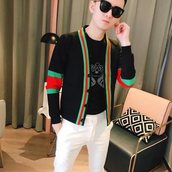 men's sweaters autumn and winter jacket slim v-neck fashion casual versatile personality, White;black
men's sweaters autumn and winter jacket slim v-neck fashion casual versatile personality, White;black