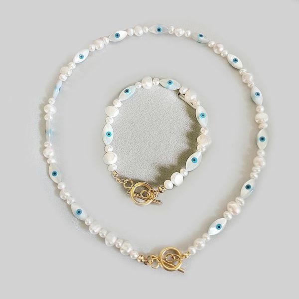 earrings & necklace boho jewelry set evil eye shell beads white freshwater pearl choker simple stainless steel bracelet women, Silver
earrings & necklace boho jewelry set evil eye shell beads white freshwater pearl choker simple stainless steel bracelet women, Silver
