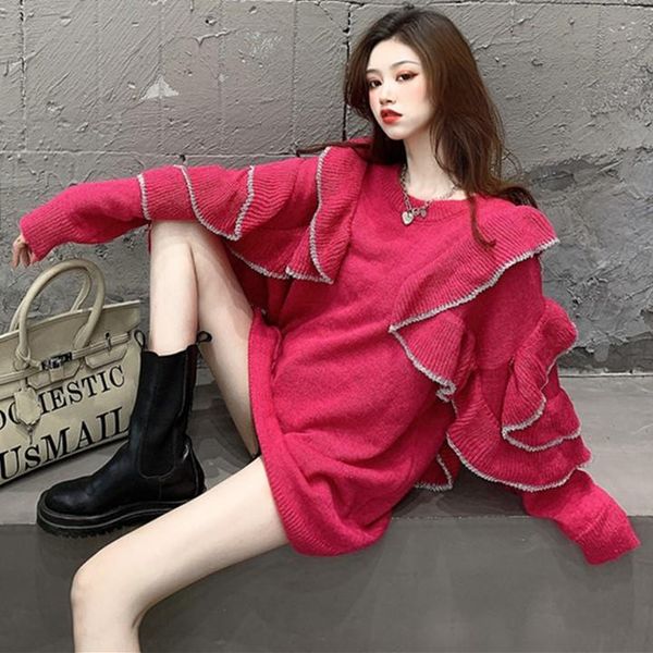 women's sweaters autumn 2021 foreign style ruffle loose wear round neck sweater pullover long sleeve, White;black
women's sweaters autumn 2021 foreign style ruffle loose wear round neck sweater pullover long sleeve, White;black