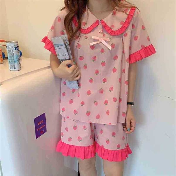 girls sleepwear all match printed cute korean ruffles sweet homewear summer chic women loose pajamas sets 210525, Black;red
girls sleepwear all match printed cute korean ruffles sweet homewear summer chic women loose pajamas sets 210525, Black;red