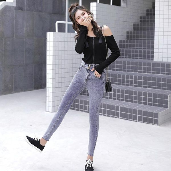 korean version of high waist stretch jeans women's feet long pants slim pencil, Blue
korean version of high waist stretch jeans women's feet long pants slim pencil, Blue