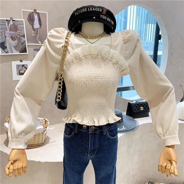 women's blouses & shirts clothing 2021 autumn winter design sense corduroy puff long sleeve shirt temperament lace splicing short blous, White
women's blouses & shirts clothing 2021 autumn winter design sense corduroy puff long sleeve shirt temperament lace splicing short blous, White