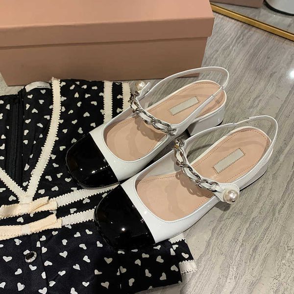 factory mary jane one line with pearl sandals 21 spring and summer new mid heel fairy chain square leather color matching shoes zlh, Black
factory mary jane one line with pearl sandals 21 spring and summer new mid heel fairy chain square leather color matching shoes zlh, Black