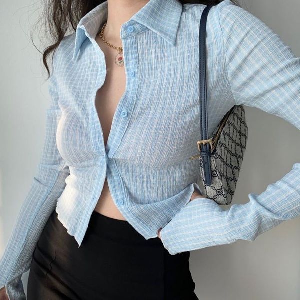 women's t-shirt zoulv vintage plaid shirt women 2021 spring extra long sleeves short slim single breasted green fashion casual female, White
women's t-shirt zoulv vintage plaid shirt women 2021 spring extra long sleeves short slim single breasted green fashion casual female, White