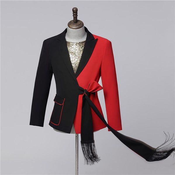 men's casual balazer pants 2pcs male singers red black white stitching host suit stage performance costumes dress s-5xl suits & blazers, White;black
men's casual balazer pants 2pcs male singers red black white stitching host suit stage performance costumes dress s-5xl suits & blazers, White;black