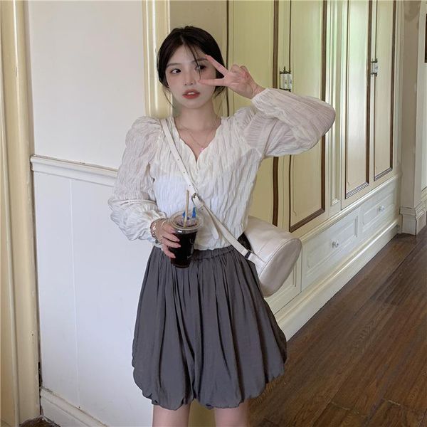 women's blouses & shirts shirt french v-neck pleated puff sleeve long-sleeved female design sense niche summer slim top, White
women's blouses & shirts shirt french v-neck pleated puff sleeve long-sleeved female design sense niche summer slim top, White