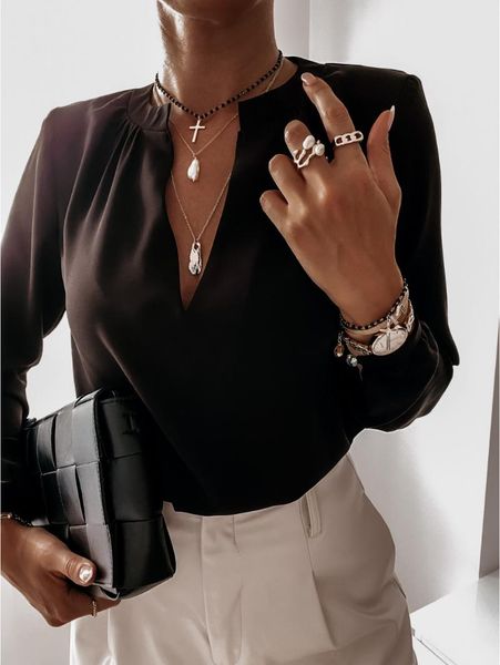 women's blouses & shirts women casual blouse 2021 v neck fashion long sleeve elegant office lady shirt solid tunic party blusas fem, White
women's blouses & shirts women casual blouse 2021 v neck fashion long sleeve elegant office lady shirt solid tunic party blusas fem, White