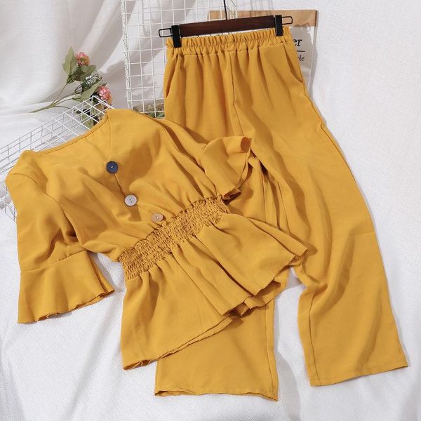 women's two piece pants t shirt summer v-neck fashion swing high waist slim wide leg classic suits set women outfit, White
women's two piece pants t shirt summer v-neck fashion swing high waist slim wide leg classic suits set women outfit, White