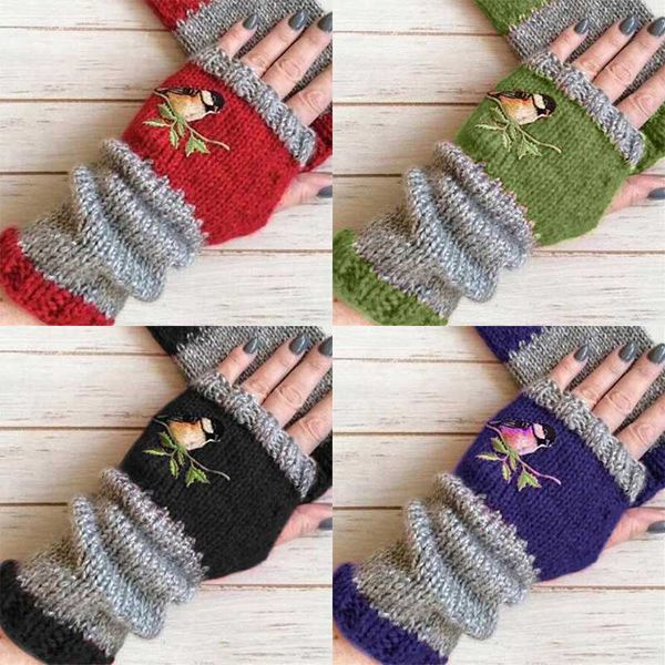 five fingers gloves women winter knitted fingerless bird embroidered color block splice half finger mittens outdoor driving thumb hole, Blue;gray
five fingers gloves women winter knitted fingerless bird embroidered color block splice half finger mittens outdoor driving thumb hole, Blue;gray