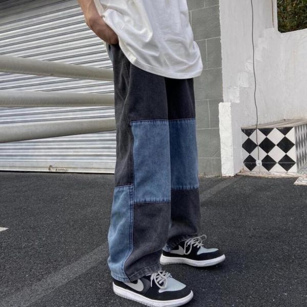 men's jeans autumn spring harajuku straight pants vintage patchworked wide leg loose punk denim trousers streetwear w220, Blue
men's jeans autumn spring harajuku straight pants vintage patchworked wide leg loose punk denim trousers streetwear w220, Blue