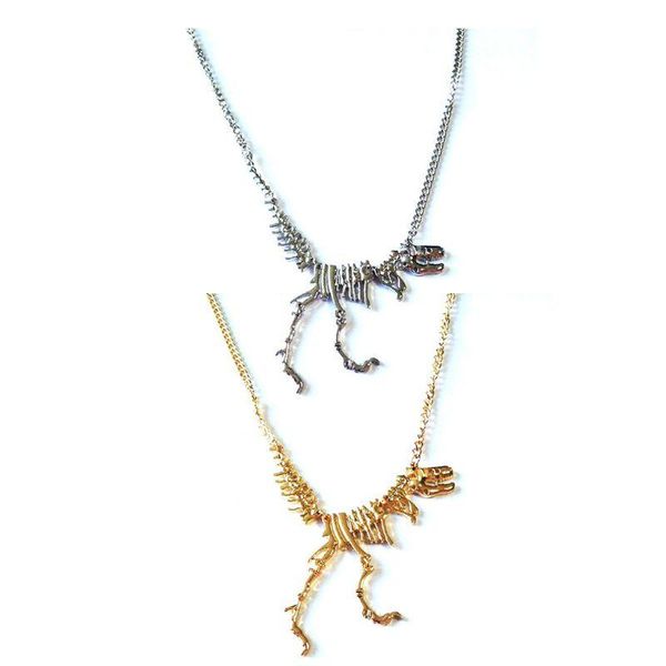 

chains steampunk goth alloy dinosaur skeleton dead tyrannosaurus t-rex charm pendant necklace for women men, Silver