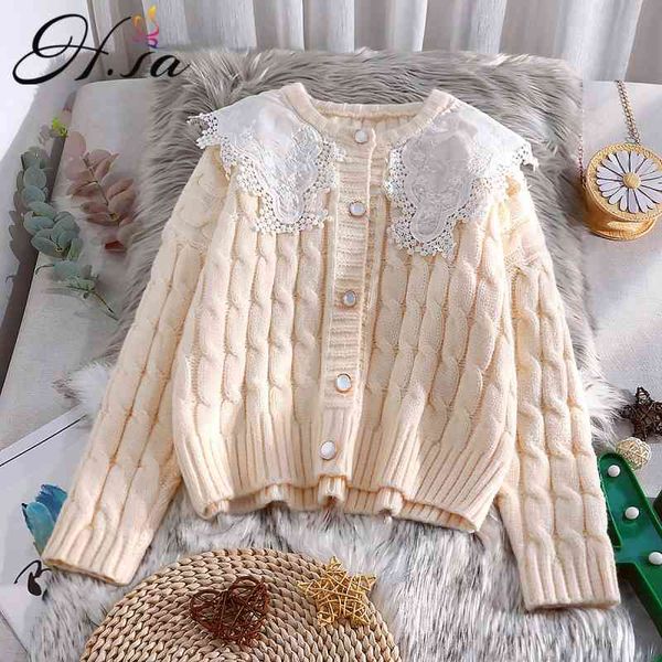 h.sa fall fashion coat korean style oversized and cardigans turn down lace collar sweet cute knit sweater 210417, White;black
h.sa fall fashion coat korean style oversized and cardigans turn down lace collar sweet cute knit sweater 210417, White;black