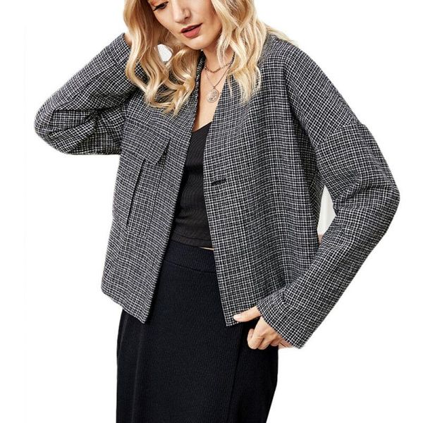 women's jackets women loose cardigan coats for ladies causal fashion plaid collarless long sleeve versatile coat, Black;brown
women's jackets women loose cardigan coats for ladies causal fashion plaid collarless long sleeve versatile coat, Black;brown