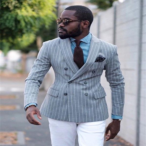 men's suits & blazers 2-piece handsome light grey stripe groom suit peaked lapel blazer tuxedos custom made fit slim formal business me, White;black
men's suits & blazers 2-piece handsome light grey stripe groom suit peaked lapel blazer tuxedos custom made fit slim formal business me, White;black