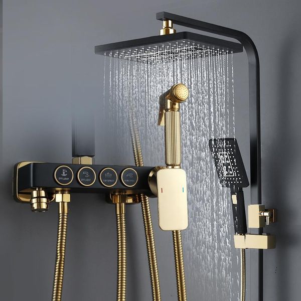 bathroom luxury constant temperatur rain mixer shower system multifunction rainfall head black-gold faucet sets
bathroom luxury constant temperatur rain mixer shower system multifunction rainfall head black-gold faucet sets