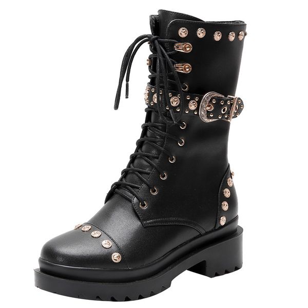 round boot rivets high-quality per toe female boots fashion cow genuine zip gs9d, Black
round boot rivets high-quality per toe female boots fashion cow genuine zip gs9d, Black