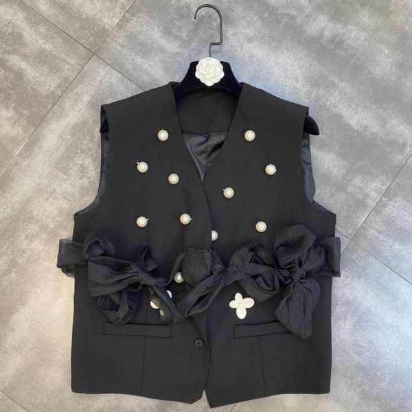 women's vests fabpop 2021 sleeveless pearls beading v neck black single breasted buttons bow lace up slim blazer vest women gb766, Black;white
women's vests fabpop 2021 sleeveless pearls beading v neck black single breasted buttons bow lace up slim blazer vest women gb766, Black;white