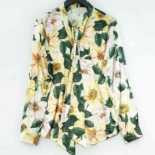 blouses spring runway fashion 100% silk sleeves floral collar office printing lady female shirts, White
blouses spring runway fashion 100% silk sleeves floral collar office printing lady female shirts, White