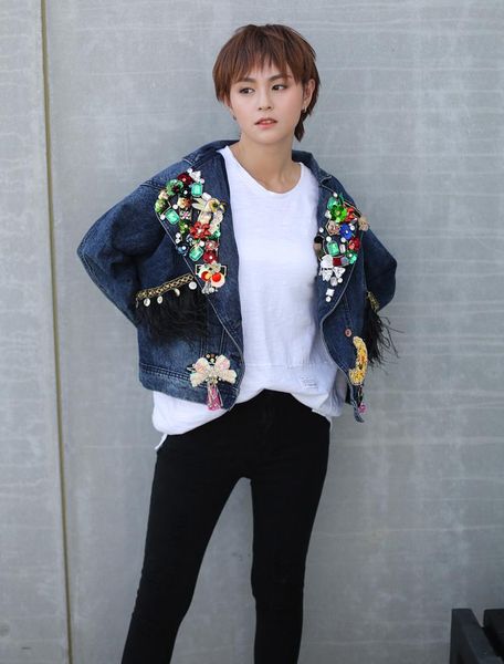 women's jackets antumn spring vintage diamonds casual coat sequins denim jacket loose tassel outerwear jeans, Black;brown
women's jackets antumn spring vintage diamonds casual coat sequins denim jacket loose tassel outerwear jeans, Black;brown
