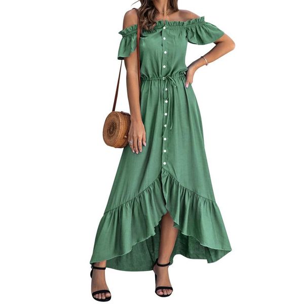 casual dresses green yellow cool summer women's dress ruffles straight shoulder slash neck elegant long single breasted sweet, Black;gray
casual dresses green yellow cool summer women's dress ruffles straight shoulder slash neck elegant long single breasted sweet, Black;gray